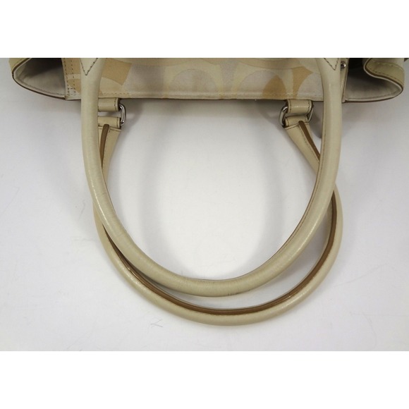 Coach Hampton Signature Cream White Canvas Stripe Satchel Shoulder Bag Buckle - Picture 11 of 11